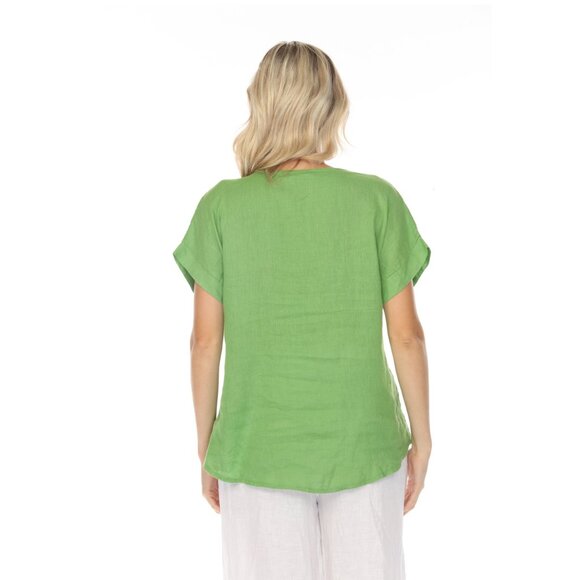 Moss Green Short Sleeves Top with Side Buttons - Picture 3 of 3